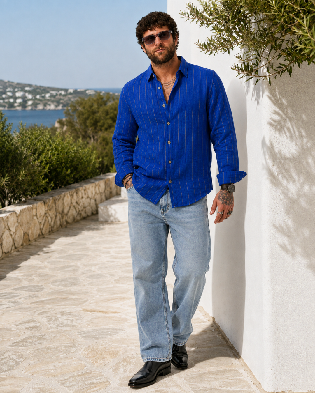 PLUS SIZE LINEN STRIPE SHIRT FOR MEN | XL-7XL