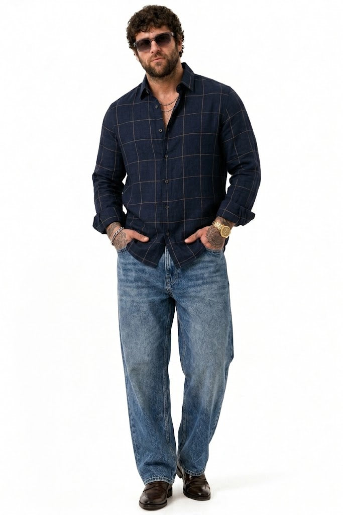 PLUS SIZE LINEN CHECK SHIRT FOR MEN | XL-7XL