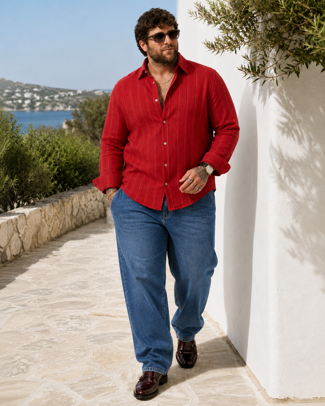 PLUS SIZE LINEN STRIPE SHIRT FOR MEN | XL-7XL