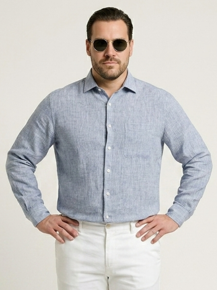 PLUS SIZE MEN SOLID LINEN SHIRT| XL-7XL