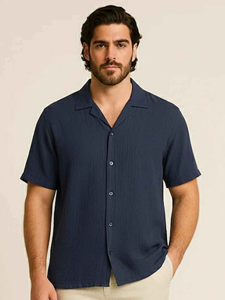 PLUS SIZE LOUNGE SEERSUCKER STRETCH HALF SLEEVE SHIRT FOR MEN | XL-7XL