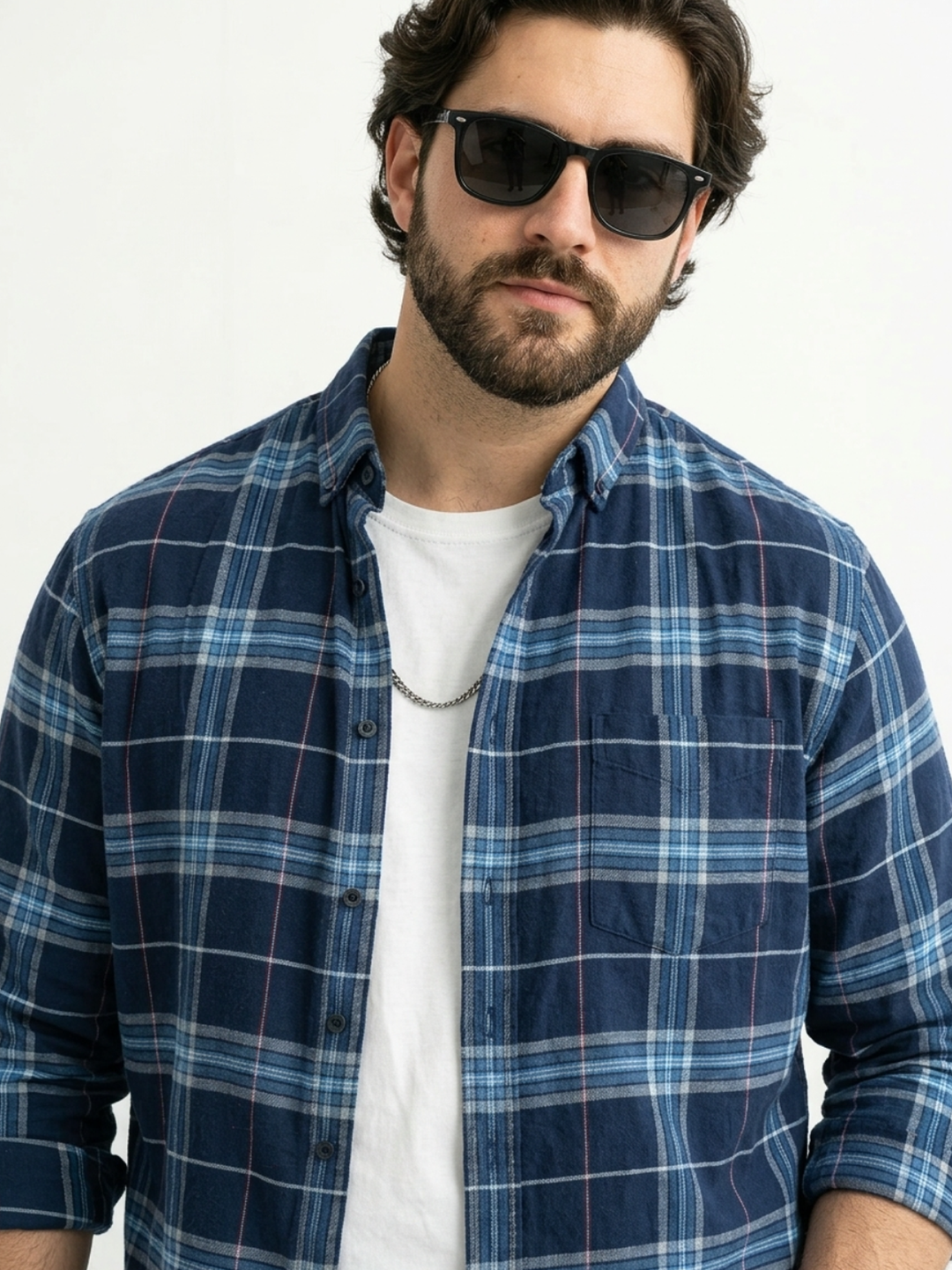 PLUS SIZE MEN INDIGO CHECK SHIRT| XL-7XL
