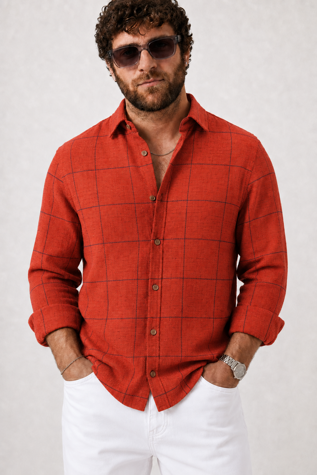 PLUS SIZE LINEN CHECK SHIRT FOR MEN | XL-7XL