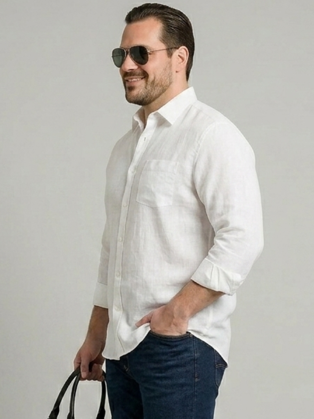 PLUS SIZE SOLID LINEN SHIRT FOR MEN | XL-7XL