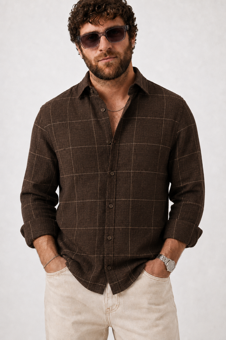PLUS SIZE LINEN CHECK SHIRT FOR MEN | XL-7XL