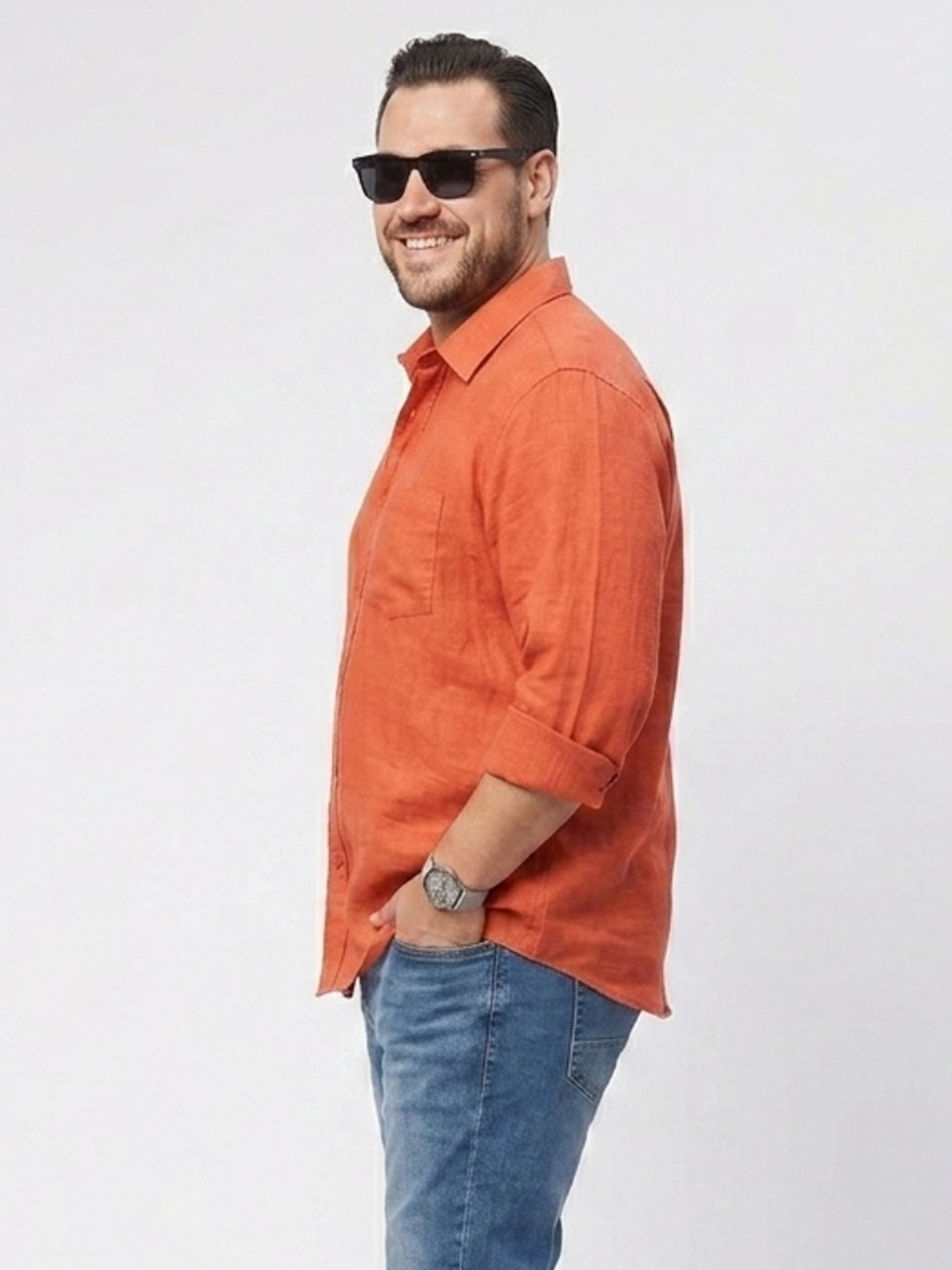 PLUS SIZE SOLID COTTON LINEN SHIRT FOR MEN | XL-7XL