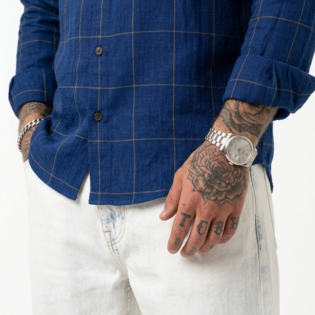 PLUS SIZE LINEN CHECK SHIRT FOR MEN | XL-7XL