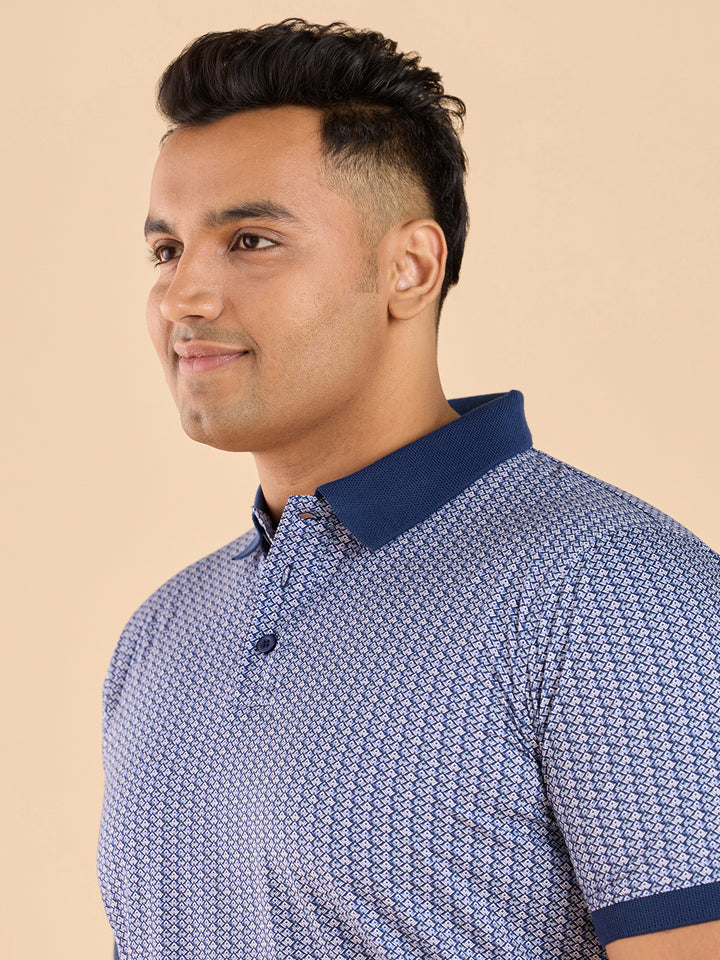 Premium Ditsy Geo Printed Stretch Polo T-Shirt