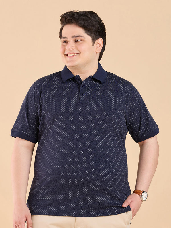 Plus Size Premium Polka Printed Stretch Polo T-Shirt | XL-7XL