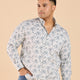 Plus Size Linear Bloom Print Twill Stretch Shirt | XL-7XL