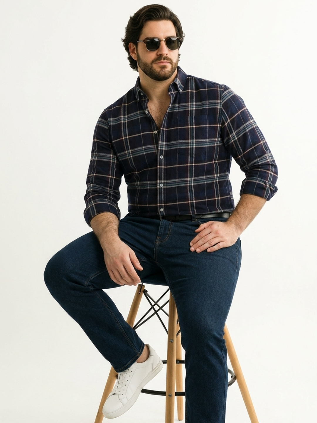 PLUS SIZE MEN INDIGO CHECK SHIRT| XL-7XL