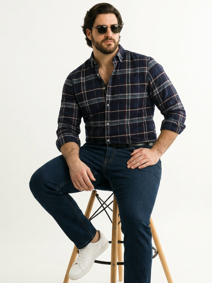 PLUS SIZE MEN INDIGO CHECK SHIRT| XL-7XL