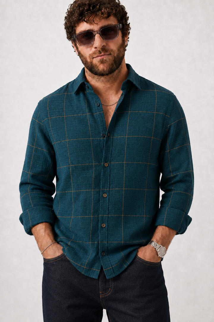 PLUS SIZE LINEN CHECK SHIRT FOR MEN | XL-7XL