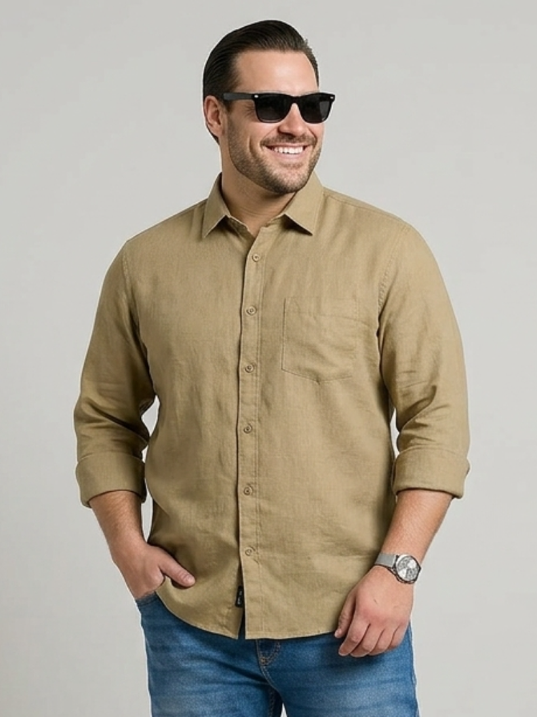 PLUS SIZE SOLID COTTON LINEN SHIRT | XL-7XL