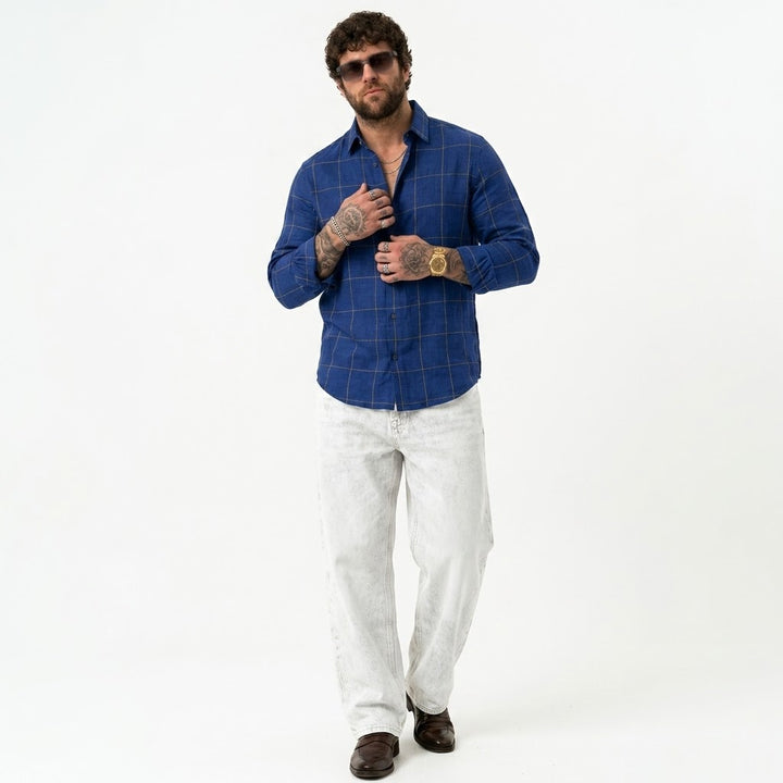 PLUS SIZE LINEN CHECK SHIRT FOR MEN | XL-7XL