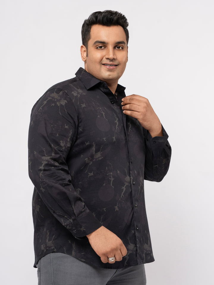 Plus size Printed Stretch Satin Party Shirt For Men | XL-7XL