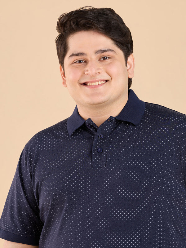 Plus Size Premium Polka Printed Stretch Polo T-Shirt | XL-7XL