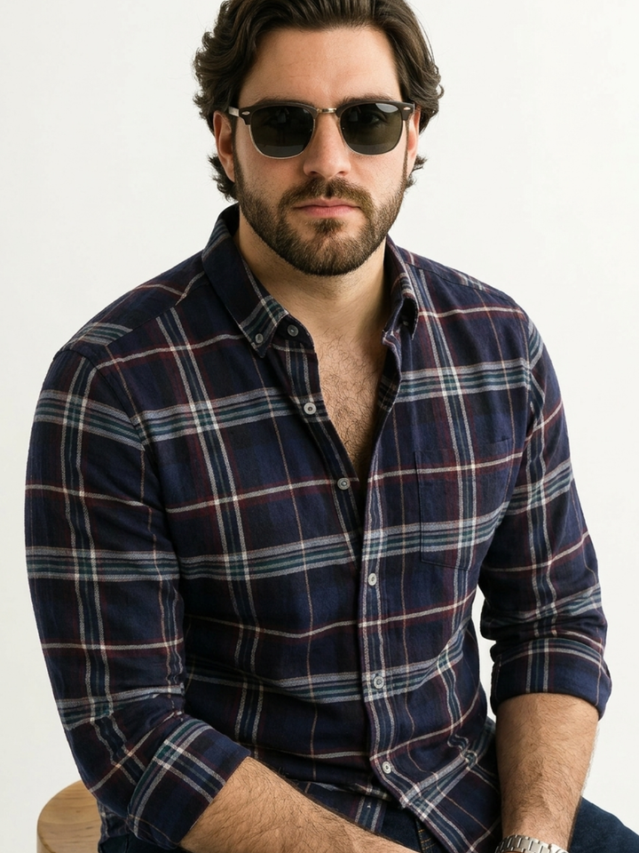 PLUS SIZE MEN INDIGO CHECK SHIRT| XL-7XL