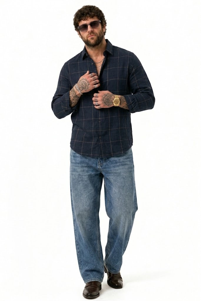 PLUS SIZE LINEN CHECK SHIRT FOR MEN | XL-7XL
