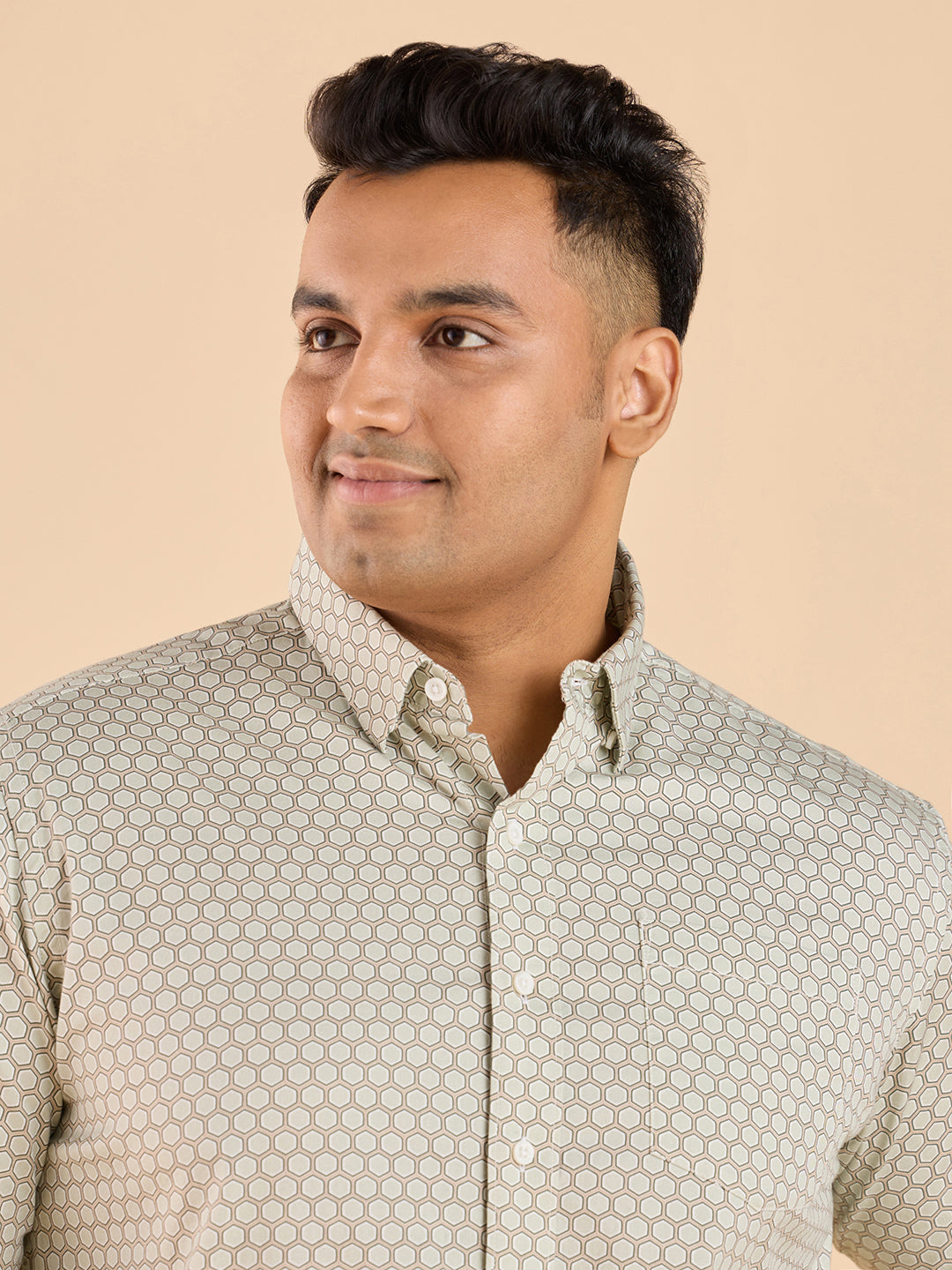 Hexagon Geo Print Twill Stretch Shirt