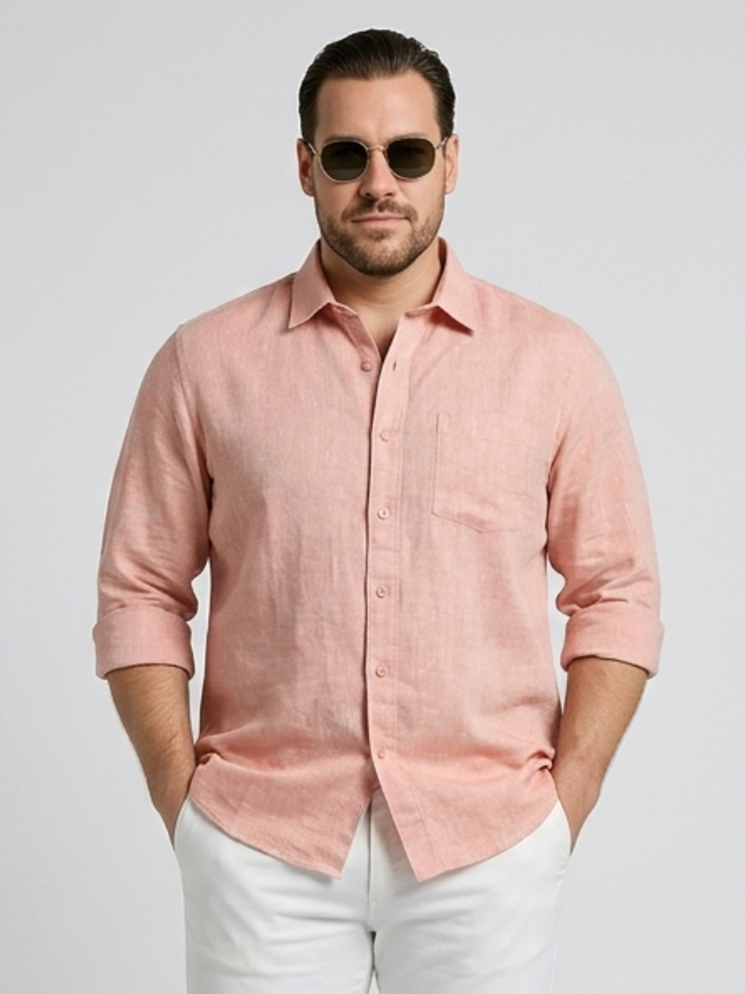 PLUS SIZE MEN SOLID LINEN SHIRT| XL-7XL