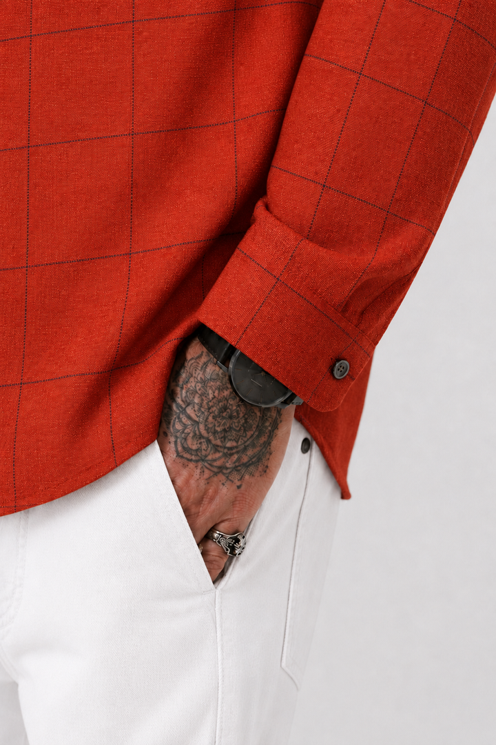 PLUS SIZE LINEN CHECK SHIRT FOR MEN | XL-7XL