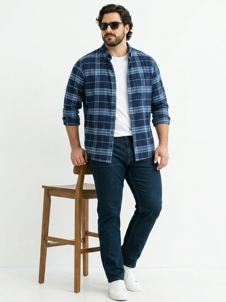 PLUS SIZE MEN INDIGO CHECK SHIRT| XL-7XL