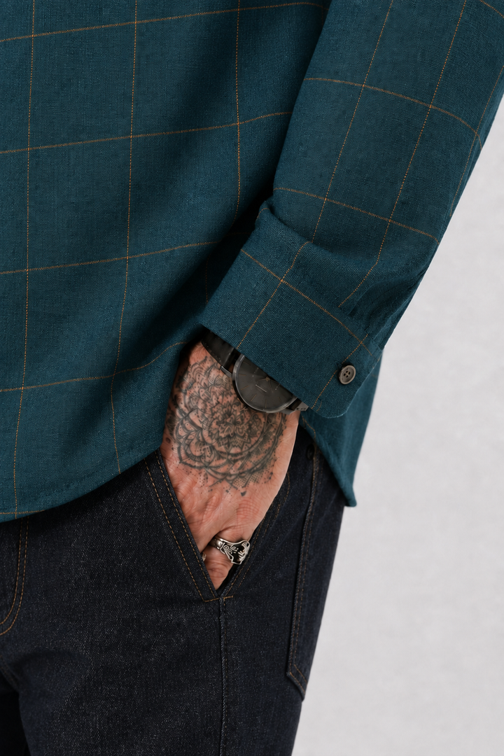PLUS SIZE LINEN CHECK SHIRT FOR MEN | XL-7XL