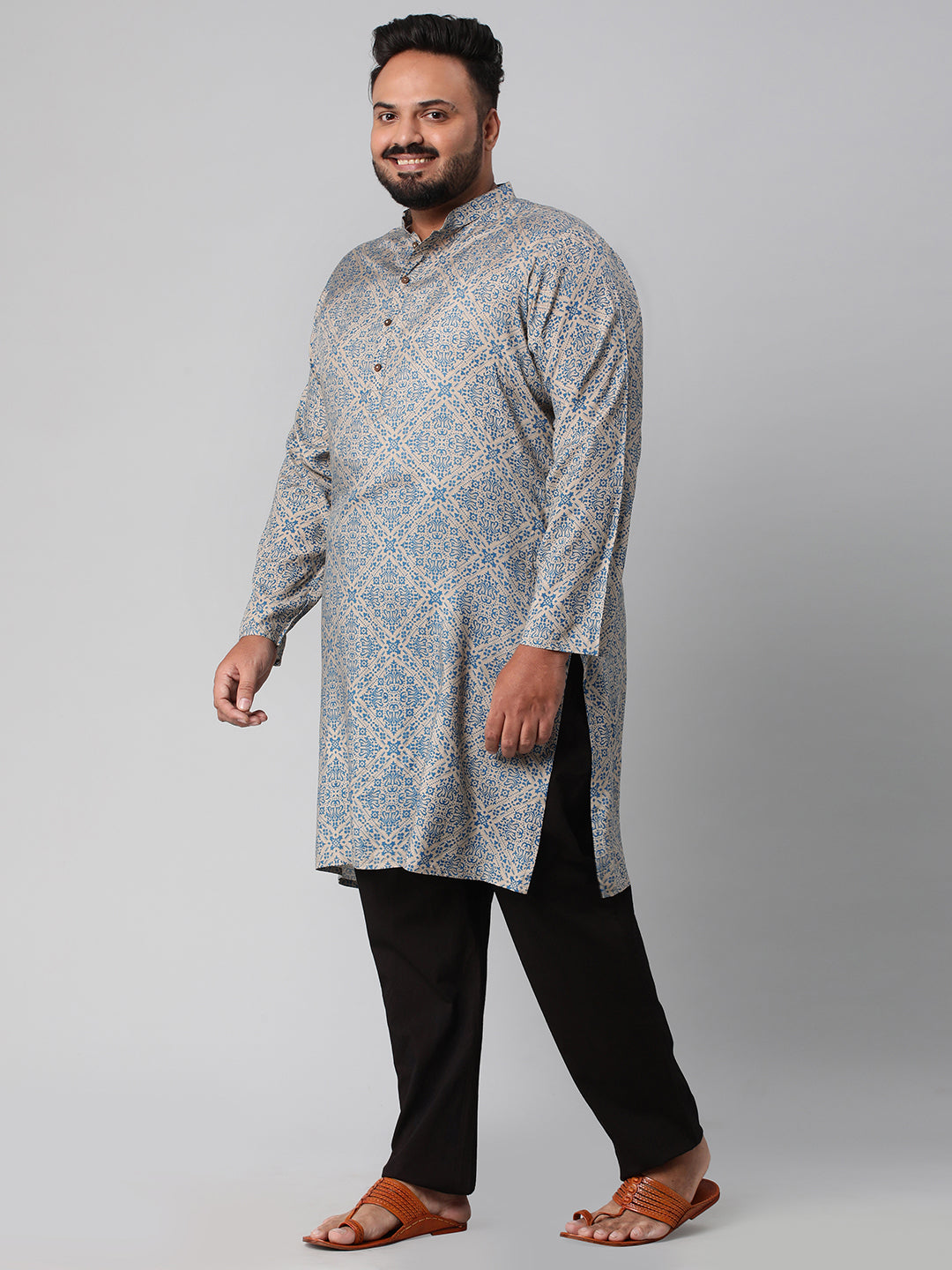 Plus Size Artisanal Print Men's Kurta | XL-7XL