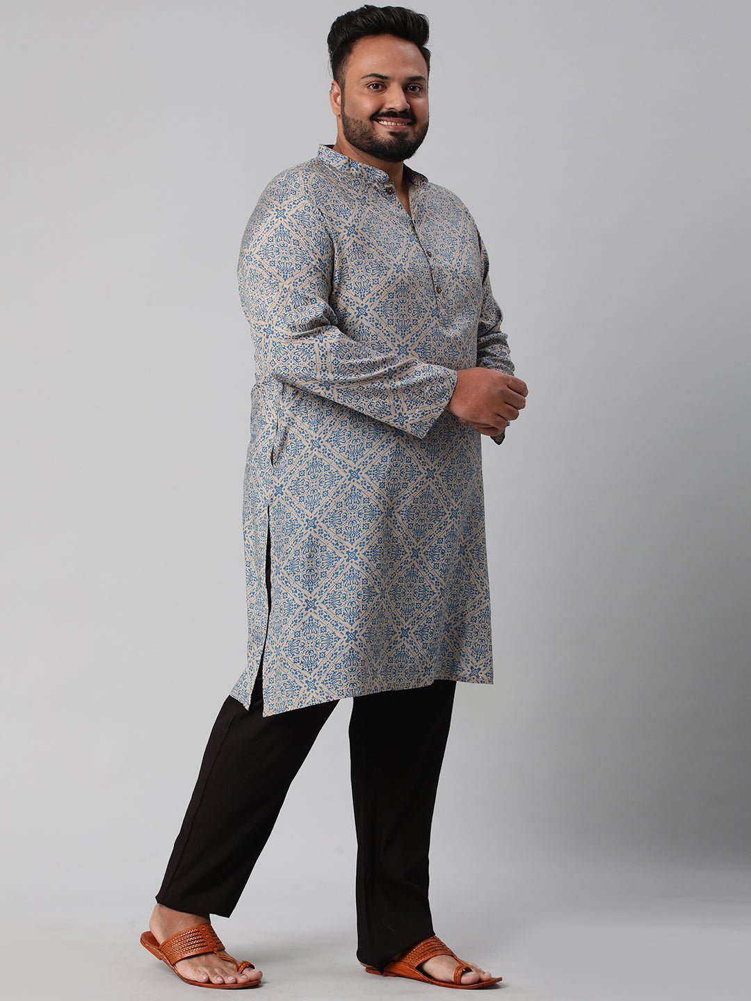 Plus Size Artisanal Print Men's Kurta | XL-7XL
