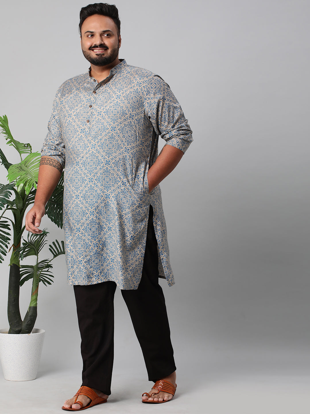 Plus Size Artisanal Print Men's Kurta | XL-7XL