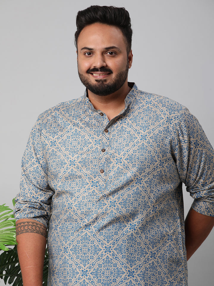 Plus Size Artisanal Print Men's Kurta | XL-7XL