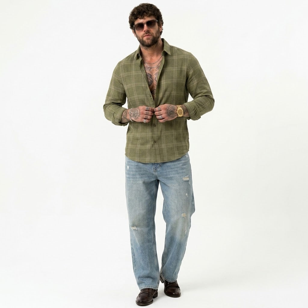PLUS SIZE LINEN CHECK SHIRT FOR MEN | XL-7XL