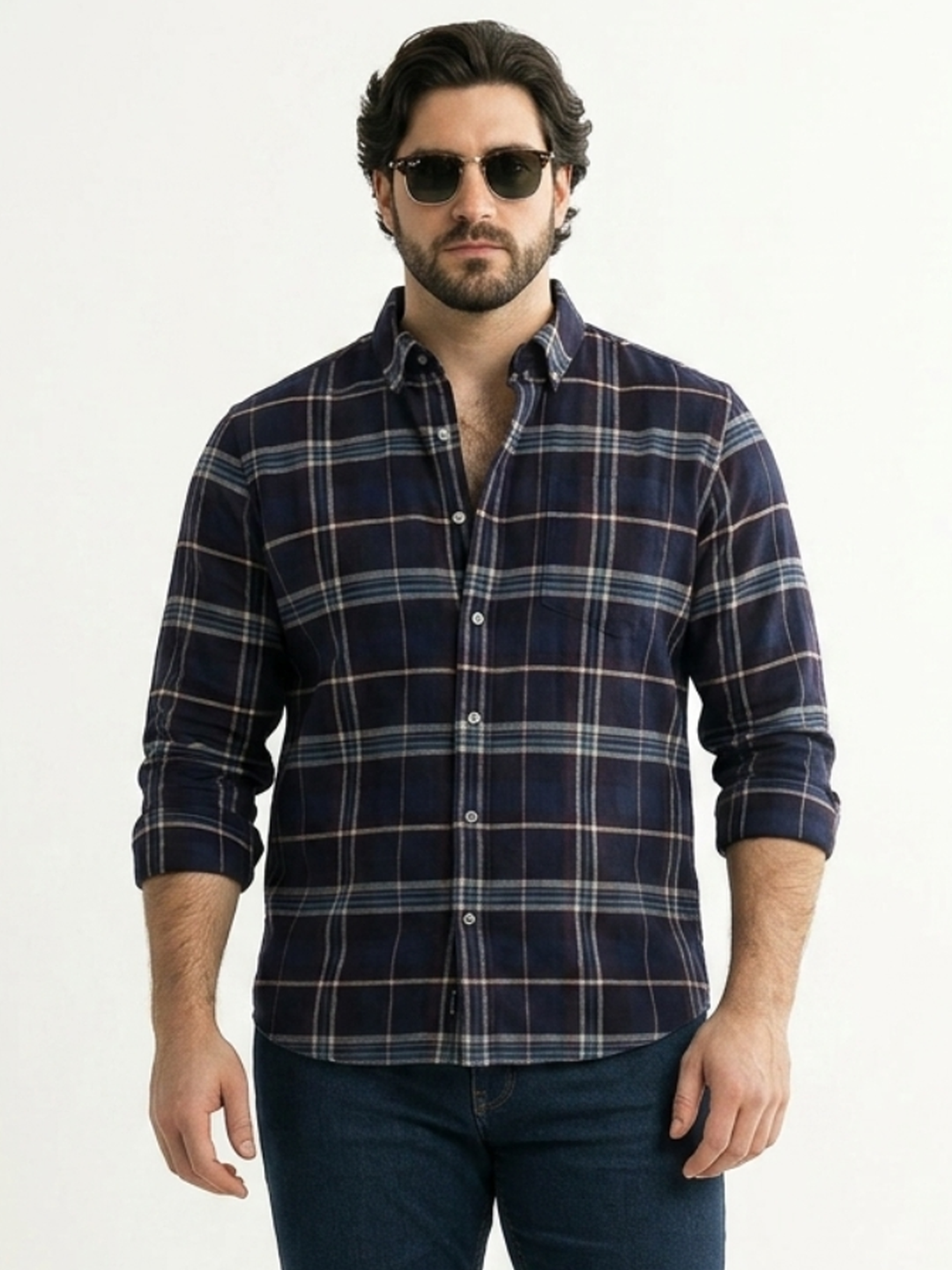 PLUS SIZE MEN INDIGO CHECK SHIRT| XL-7XL