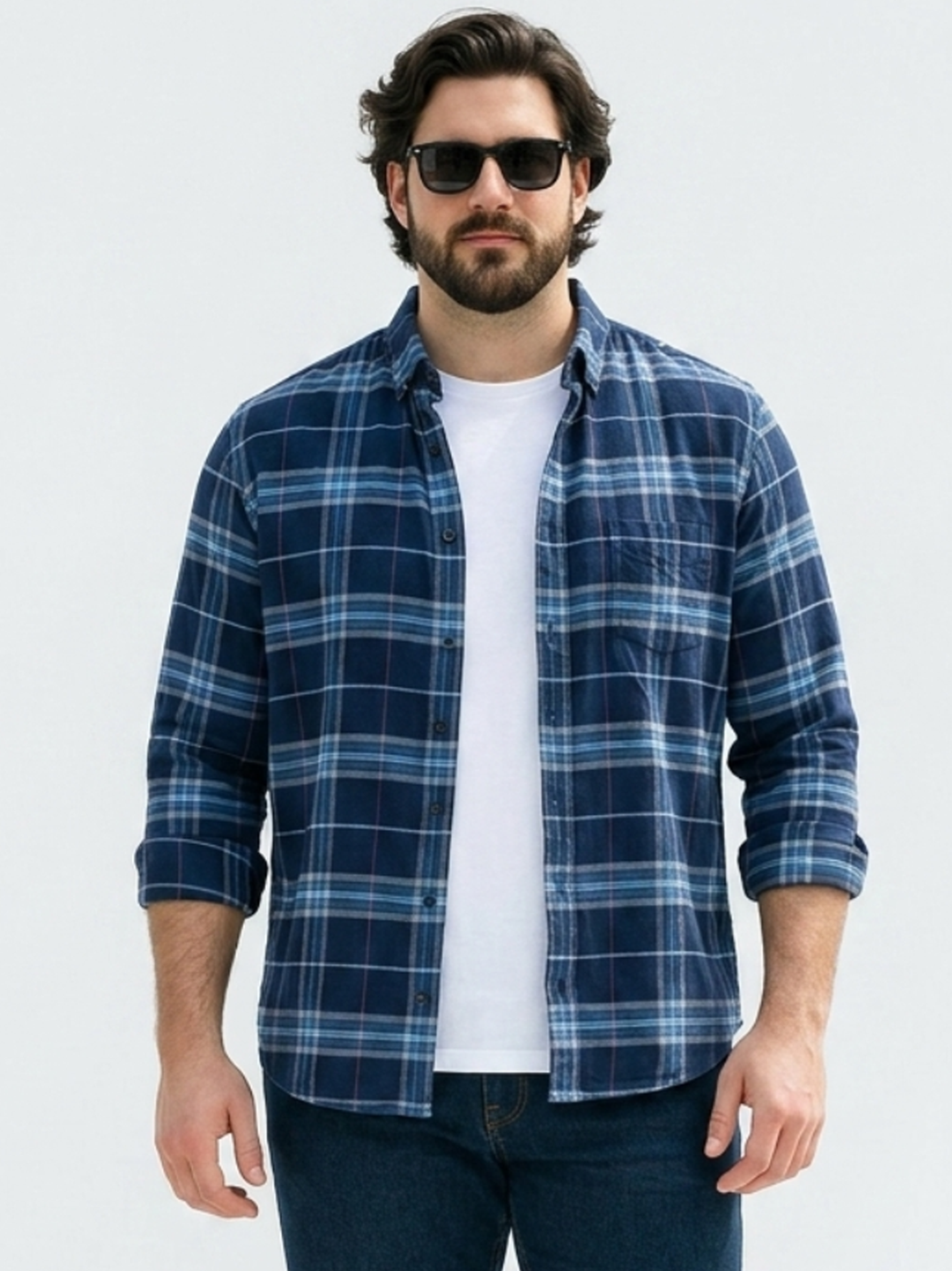 PLUS SIZE MEN INDIGO CHECK SHIRT| XL-7XL