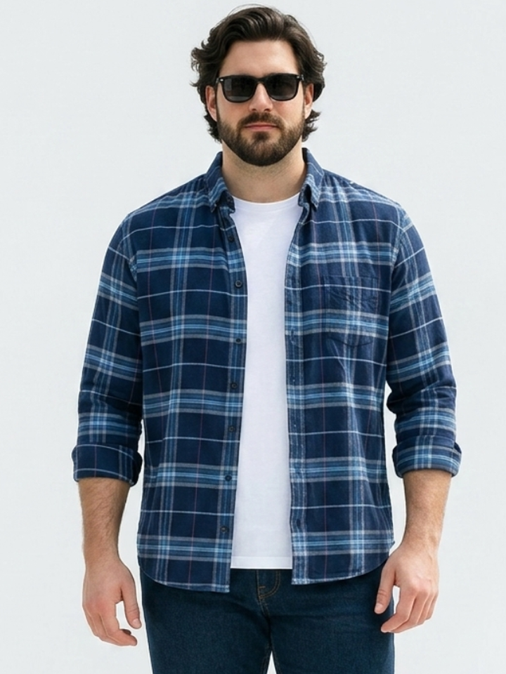 PLUS SIZE MEN INDIGO CHECK SHIRT| XL-7XL