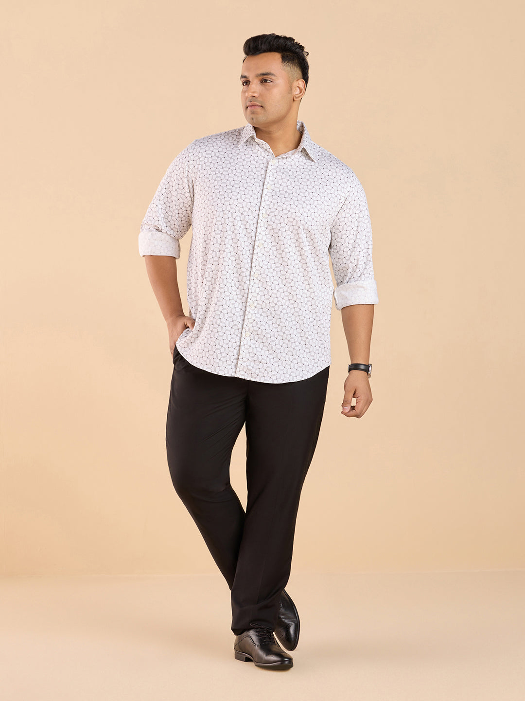 Dapper Geometric Tile Statement Stretch Shirt