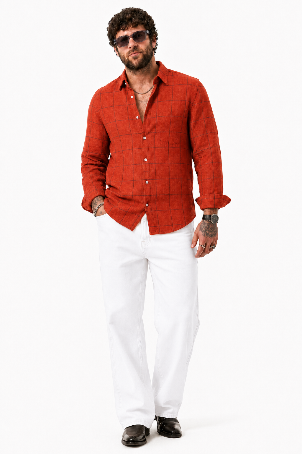 PLUS SIZE LINEN CHECK SHIRT FOR MEN | XL-7XL