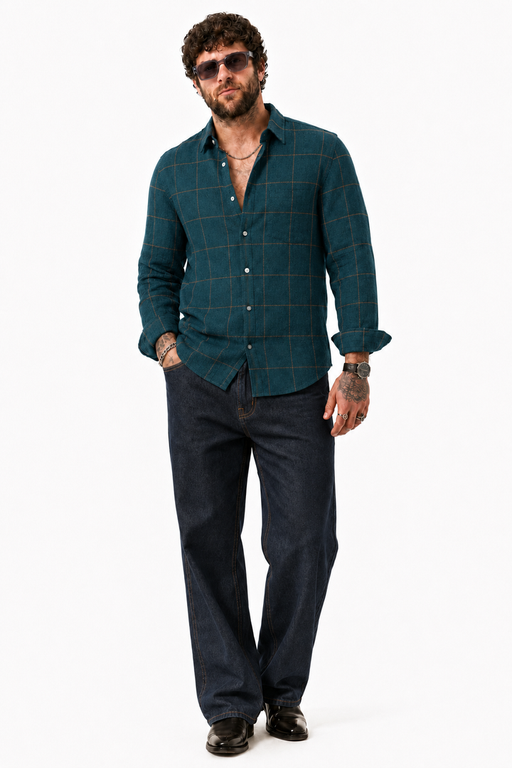 PLUS SIZE LINEN CHECK SHIRT FOR MEN | XL-7XL