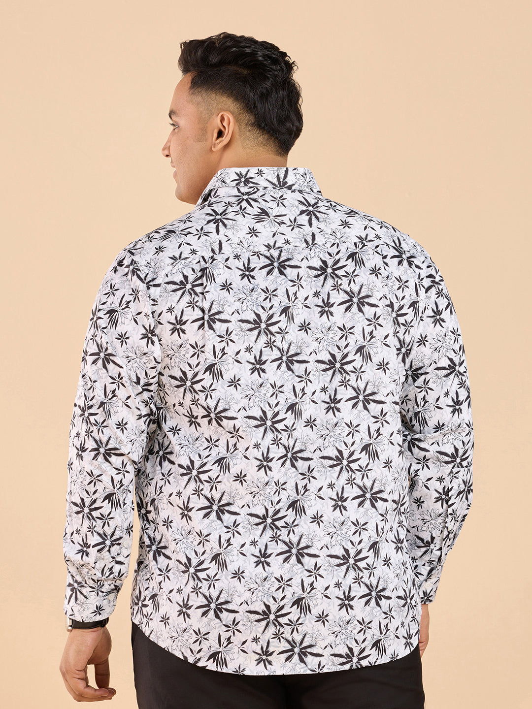 Yin-Yang Leaf Panache Print Stretch Satin Shirt