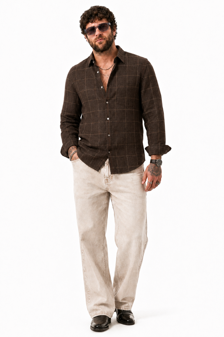 PLUS SIZE LINEN CHECK SHIRT FOR MEN | XL-7XL