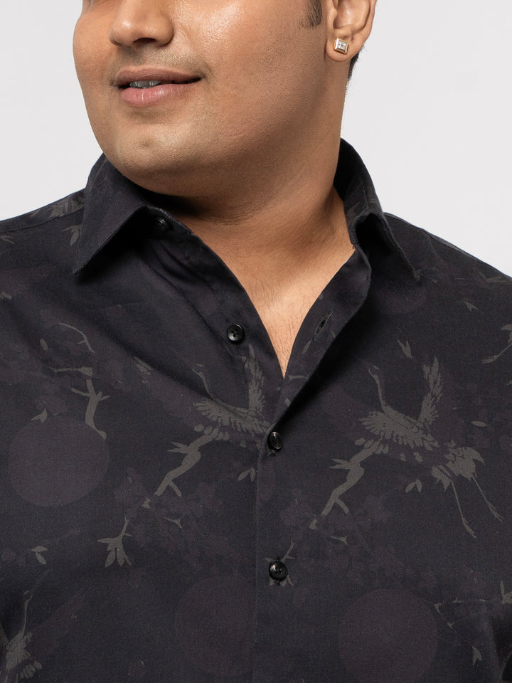 Plus size Printed Stretch Satin Party Shirt For Men | XL-7XL