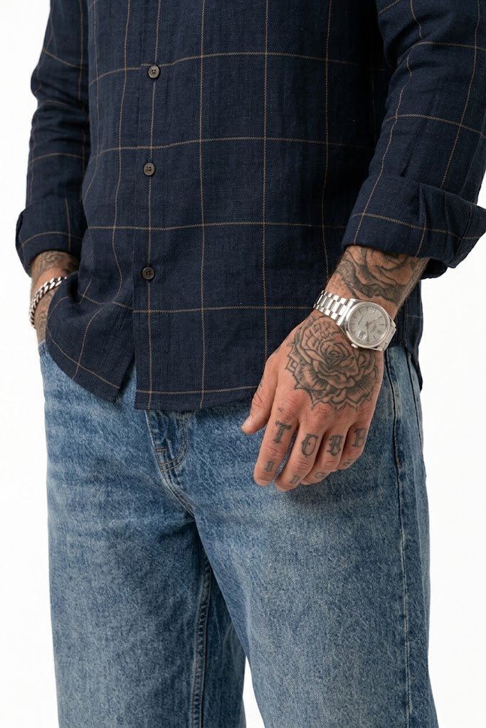 PLUS SIZE LINEN CHECK SHIRT FOR MEN | XL-7XL
