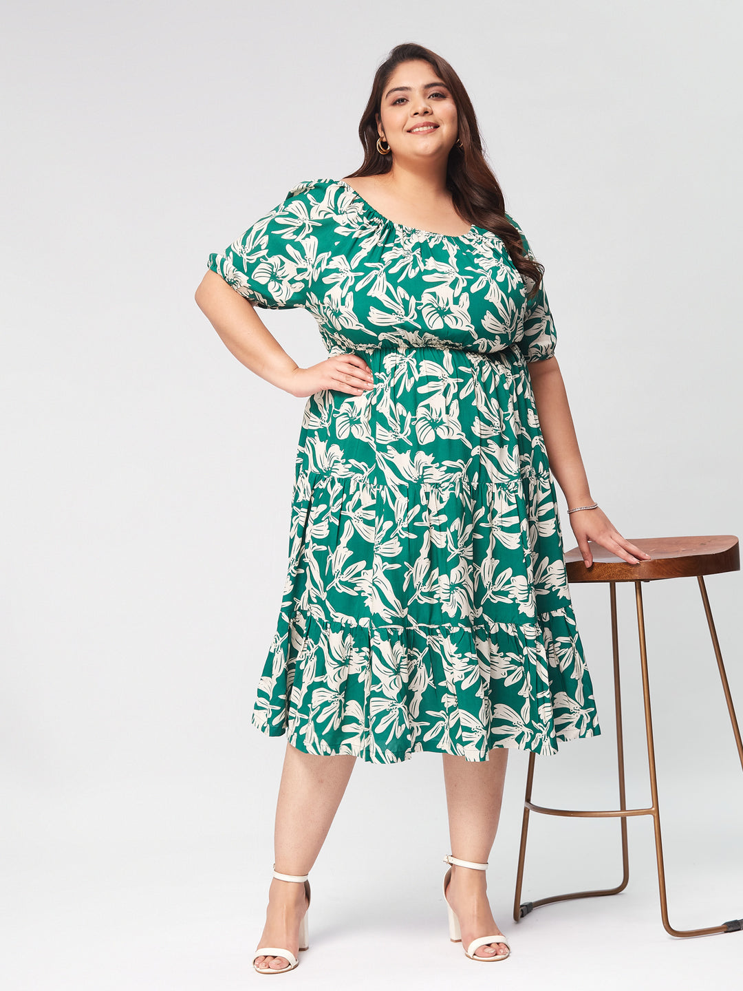 Plus Size Western Printed Dress for Women | XL-7XL 5XL / Green Multi Color Plus Size Western Printed Dress for Women | XL-7XL 5XL / Green Multi Color