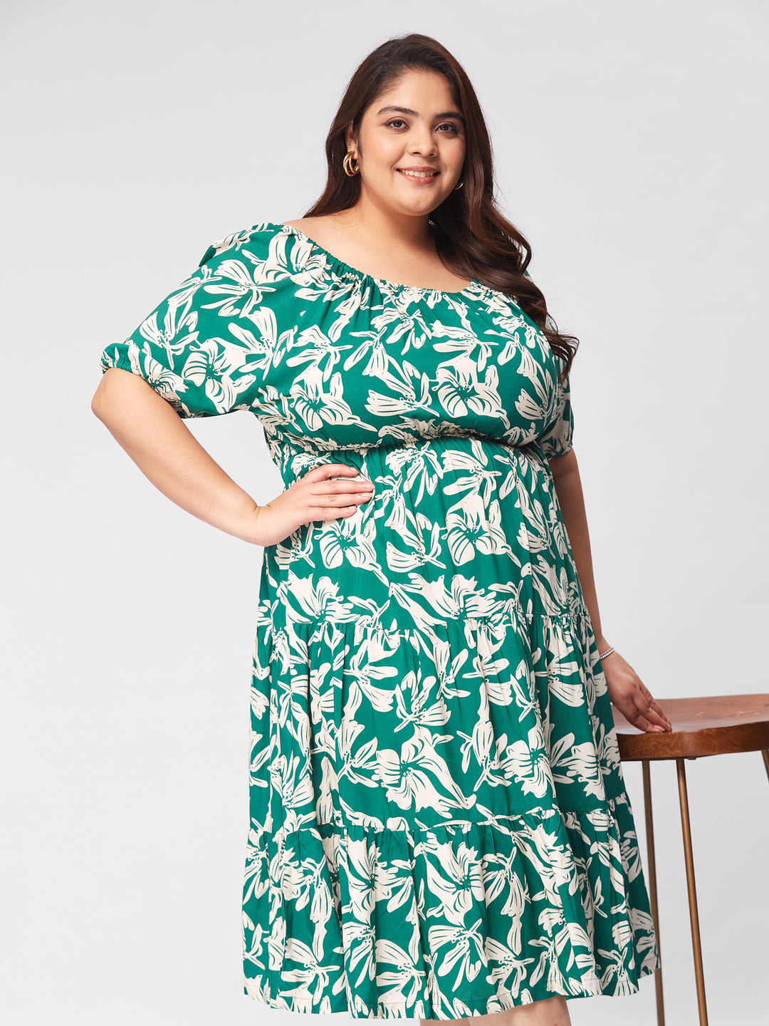 Plus Size Western Printed Dress for Women | XL-7XL 5XL / Green Multi Color Plus Size Western Printed Dress for Women | XL-7XL 5XL / Green Multi Color