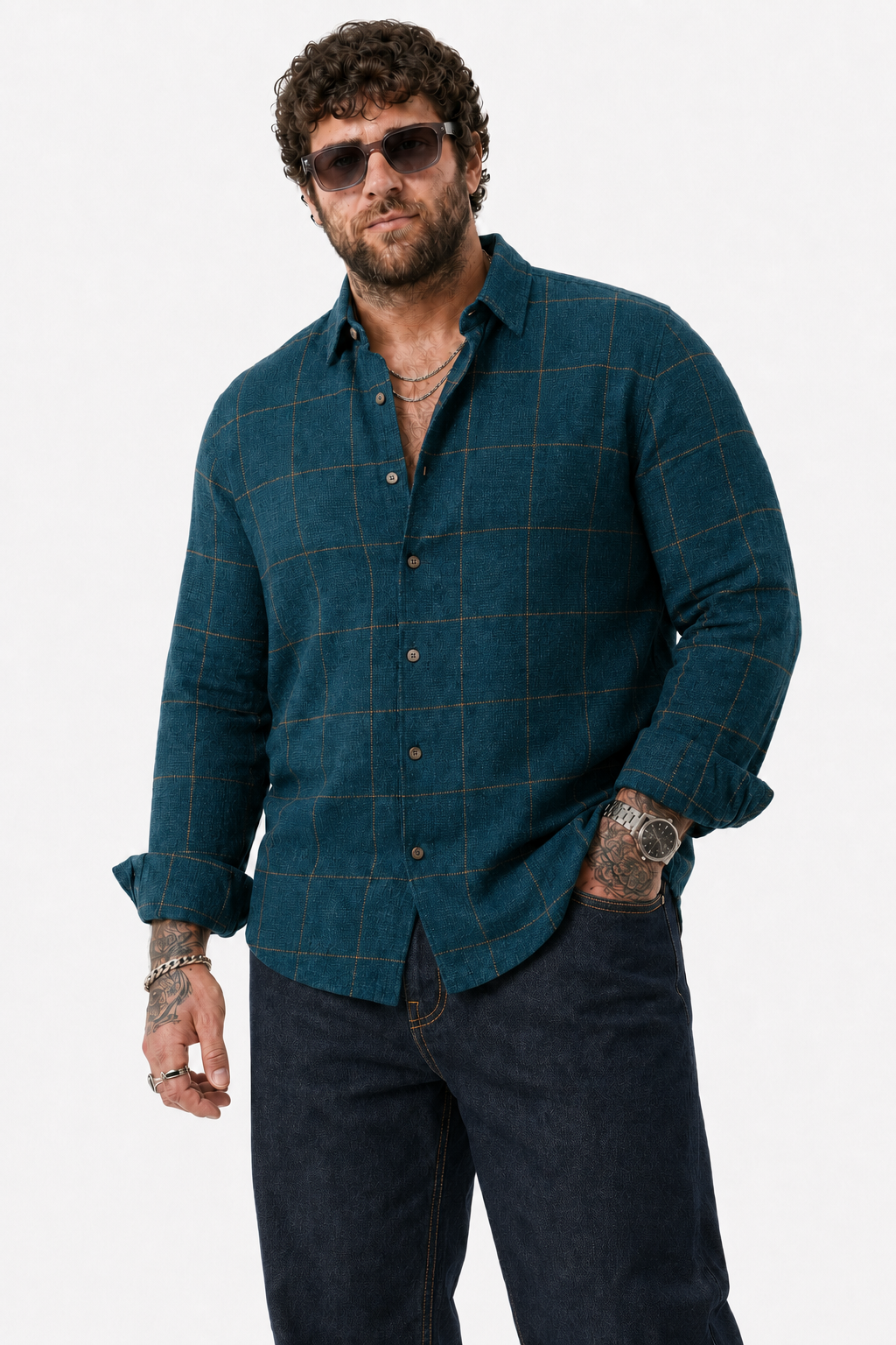 PLUS SIZE LINEN CHECK SHIRT FOR MEN | XL-7XL