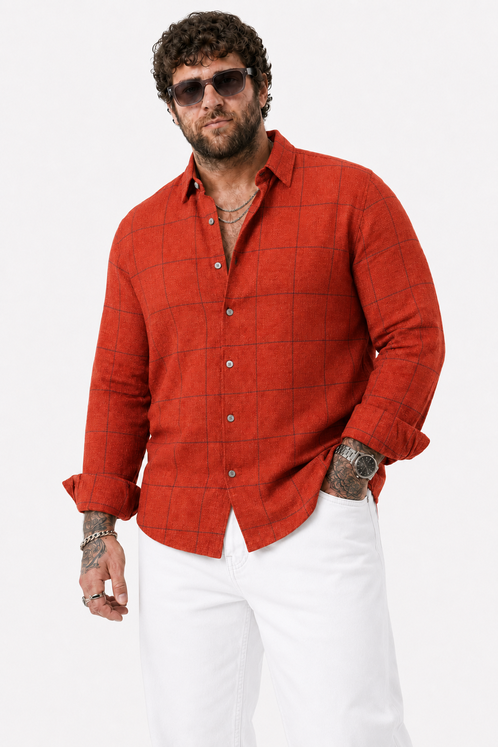 PLUS SIZE LINEN CHECK SHIRT FOR MEN | XL-7XL