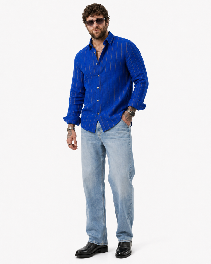 PLUS SIZE LINEN STRIPE SHIRT FOR MEN | XL-7XL