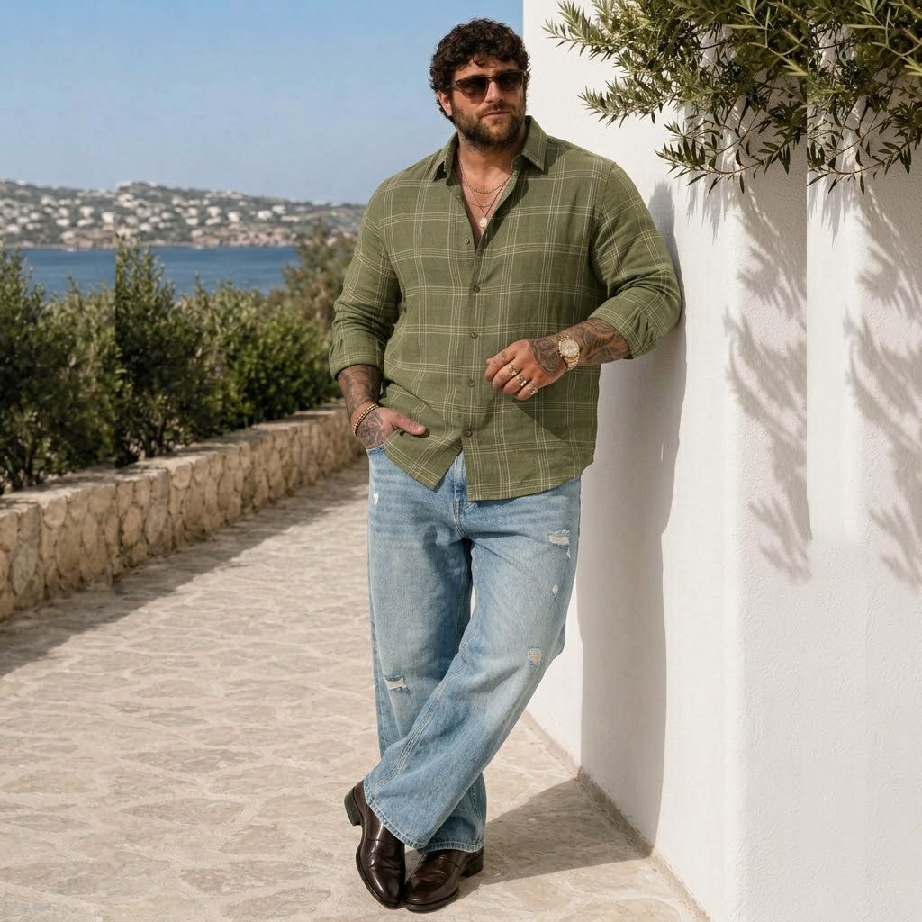 PLUS SIZE LINEN CHECK SHIRT FOR MEN | XL-7XL