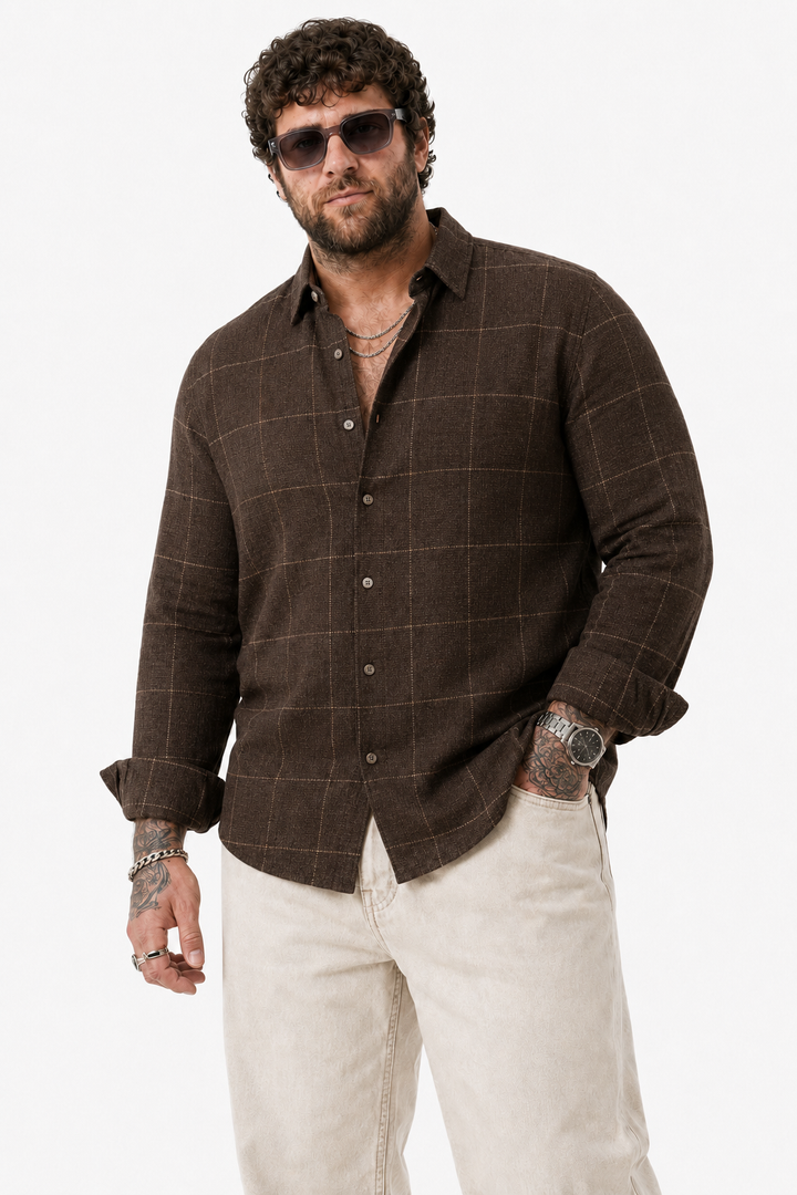 PLUS SIZE LINEN CHECK SHIRT FOR MEN | XL-7XL